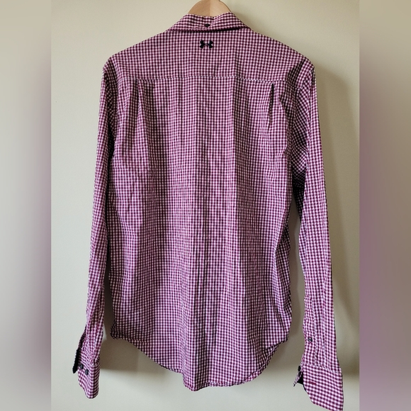 Under Armour Fitted Maroon/Navy lining plaid long sleeve button down shirt sz L - Picture 5 of 6